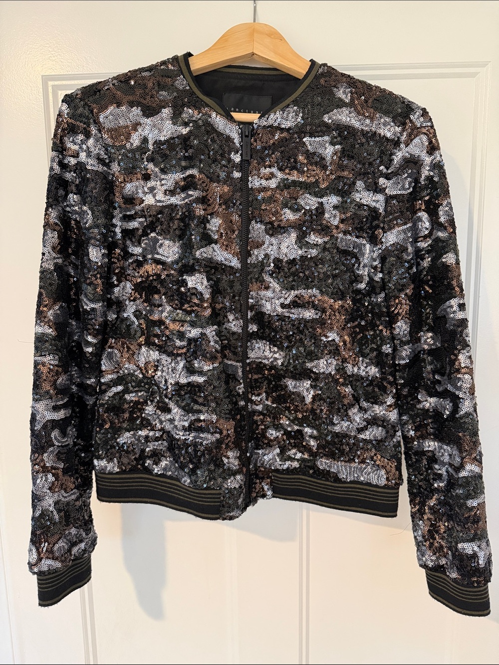 Sanctuary - Sequin Camo Bomber Jacket - Black, Silver & Brown